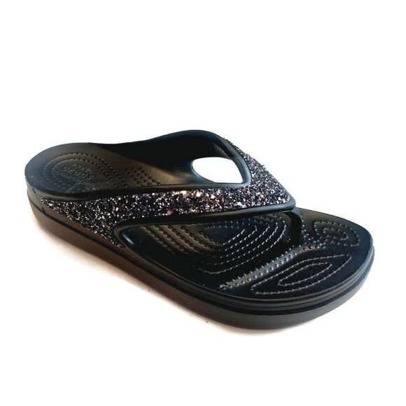 CROCS Sloane Glitter Wedge Flip Flops Womens Size 7 Lightweight Slip On Sandals - Picture 1 of 9